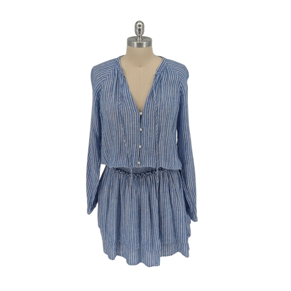 01418 Rails Striped Blouson Dress Blue White Size Medium preppy Business casual
